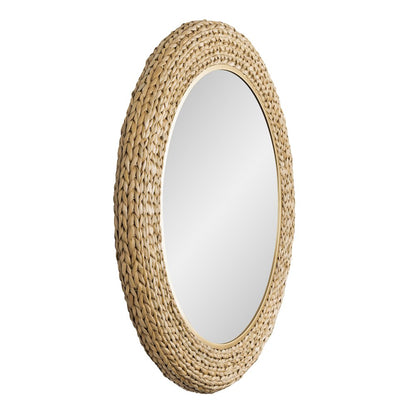 Athena 40-in Round Wall Mirror - French Gold/Natural Seagrass