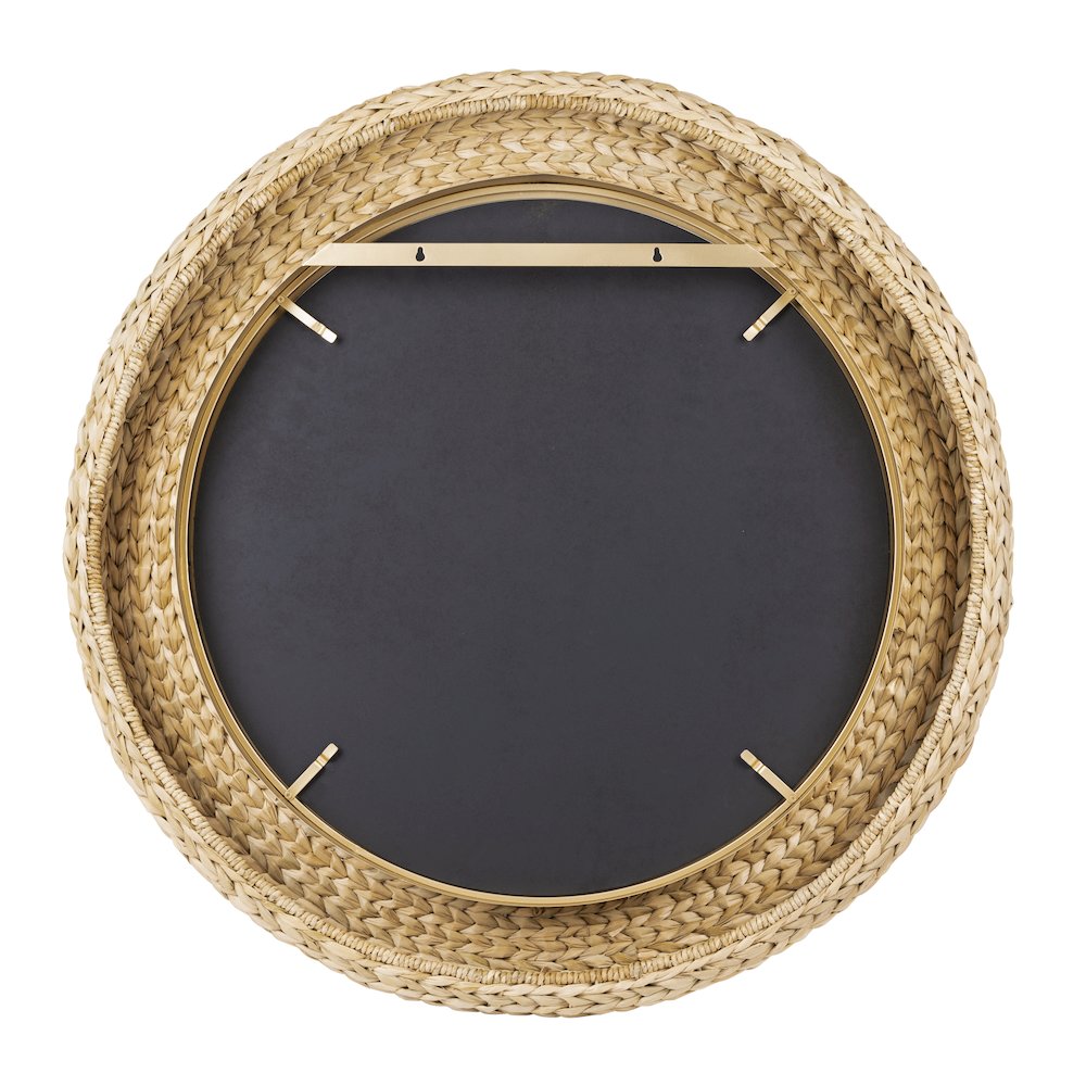 Athena 40-in Round Wall Mirror - French Gold/Natural Seagrass