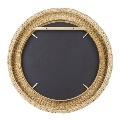 Athena 40-in Round Wall Mirror - French Gold/Natural Seagrass