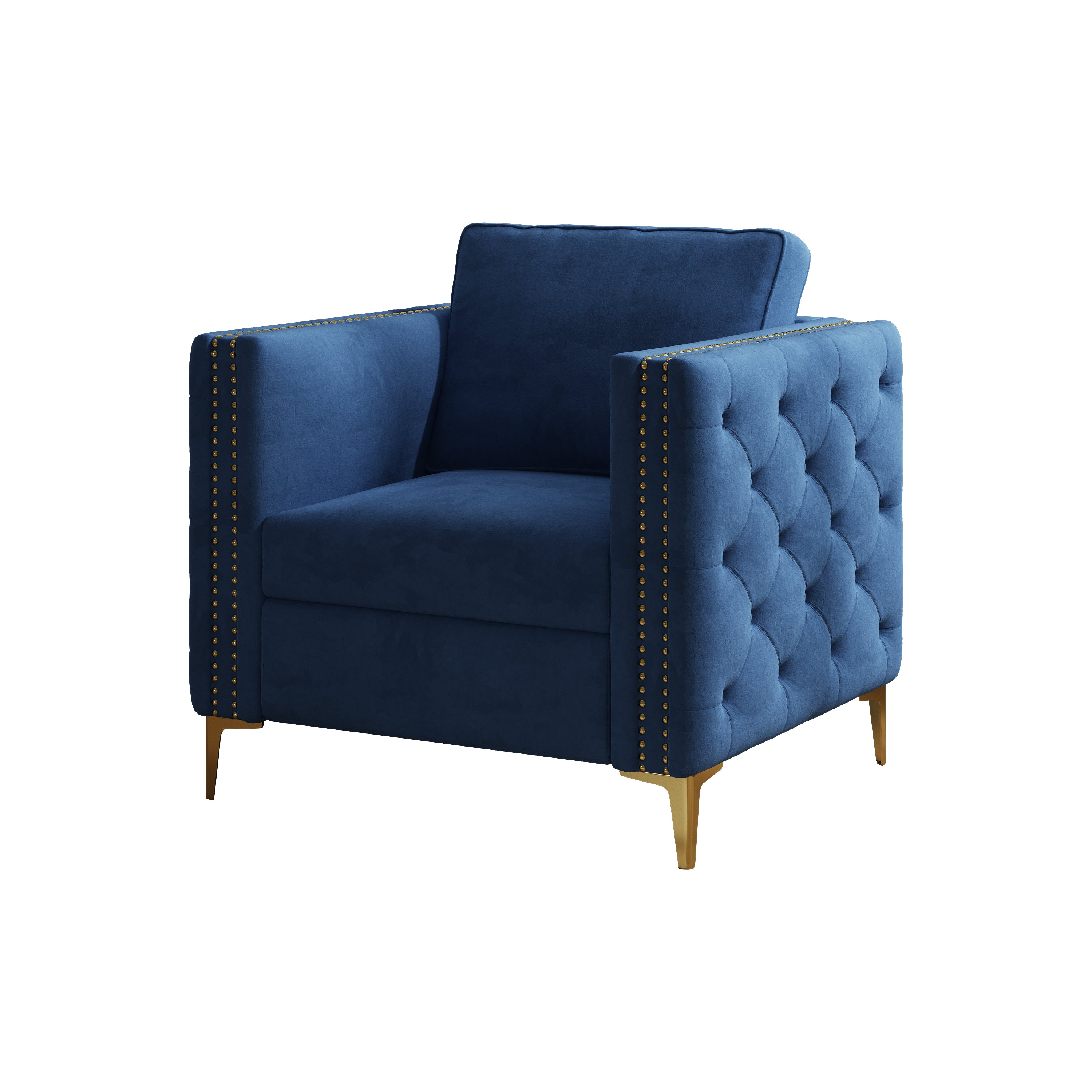 Accent Chair for Living Room Upholstered  Arm Chair with Metal Legs Navy Blue Velvet