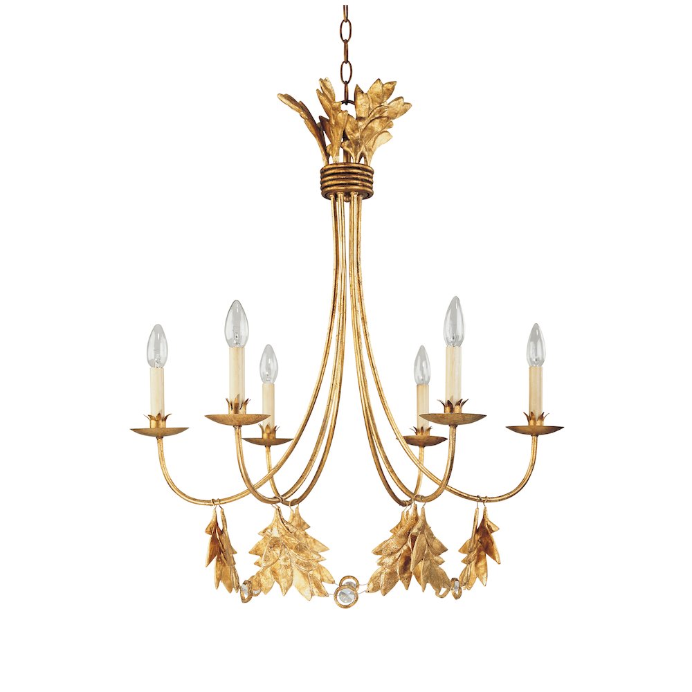 Sweet Olive French Rustic Metal and Crystal 6  Light Chandelier in Antiqued Gold