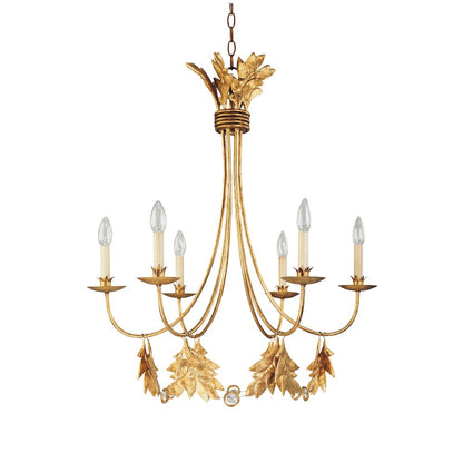 Sweet Olive French Rustic Metal and Crystal 6  Light Chandelier in Antiqued Gold