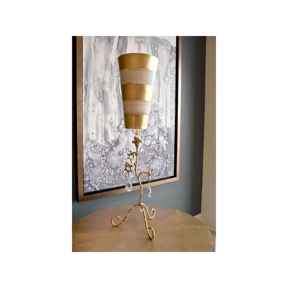 Tivoli Shabby Chic Distressed Gold Buffet Table Lamp Inverted Striped Shade