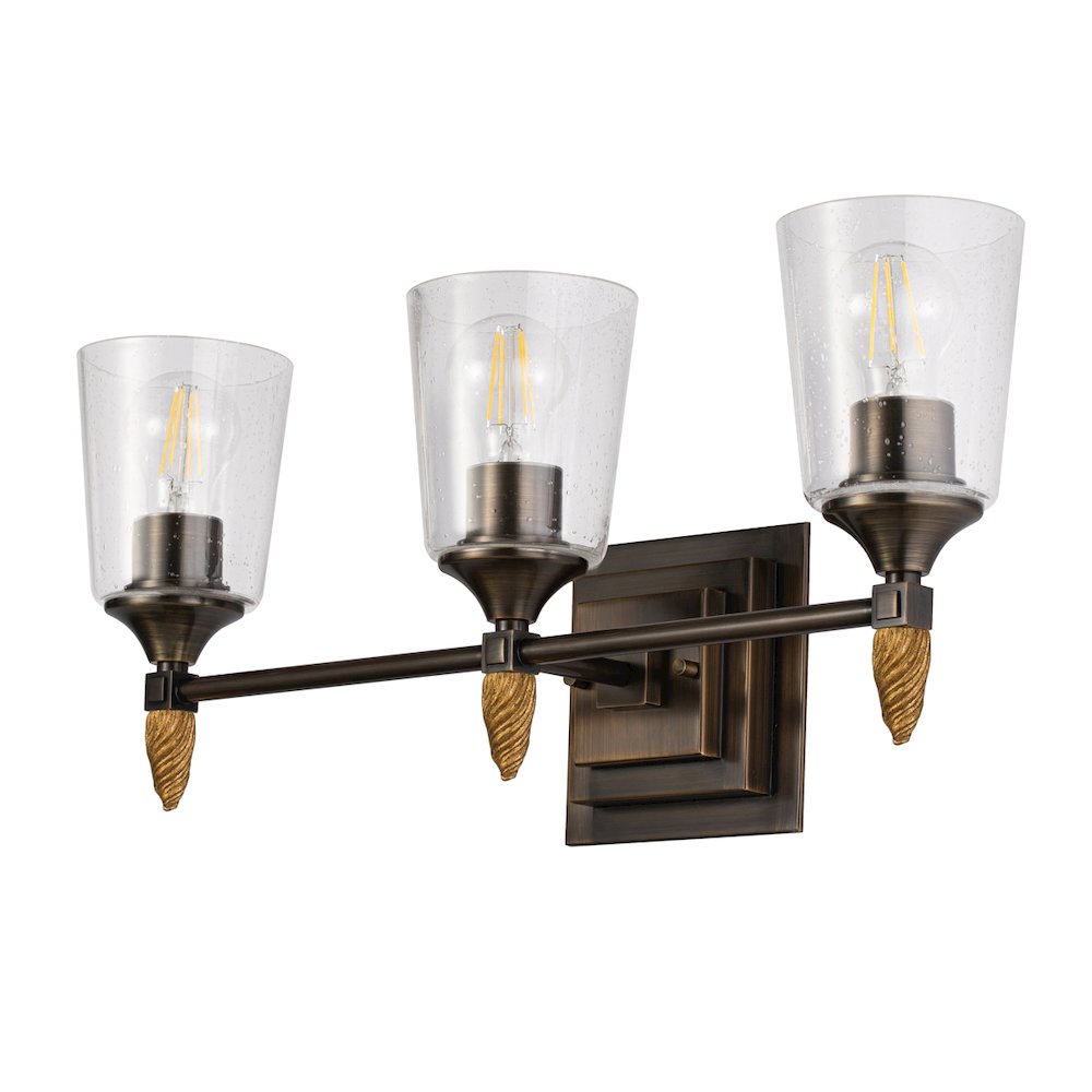 Vetiver 3 Light Bath Vanity Light In Dark Bronze With Gold Accents