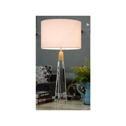 Clear Faceted Tall Buffet Lamp with Drum shade and Matte Gold