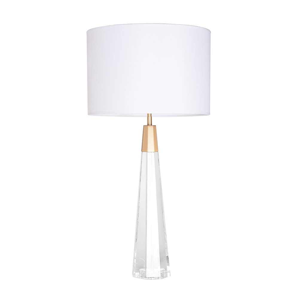 Clear Faceted Tall Buffet Lamp with Drum shade and Matte Gold