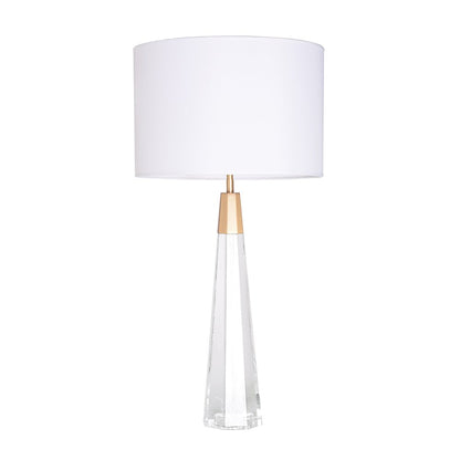 Clear Faceted Tall Buffet Lamp with Drum shade and Matte Gold