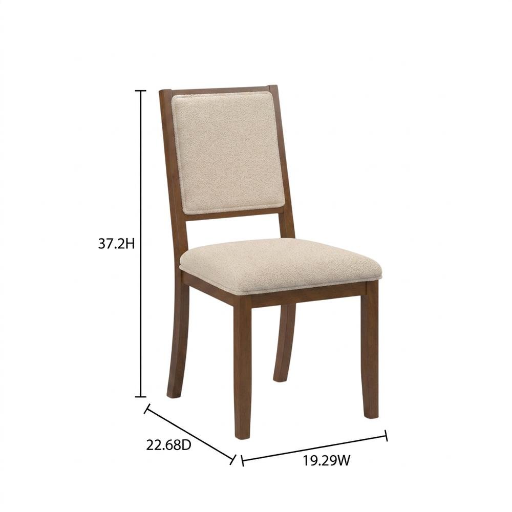 Boucle Upholstered Mid-Century Modern Dining Chairs with Walnut Finish, Set of 2