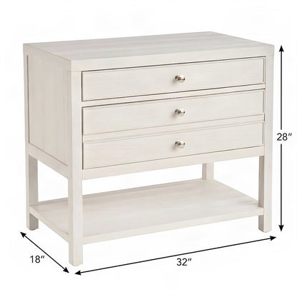 Wood Nightstand with Two Soft-Close Drawers and Open Shelf, White Sand