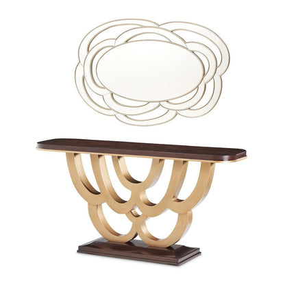 Camellia Field Console Table with Mirror - Warm Pecan