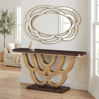 Camellia Field Console Table with Mirror - Warm Pecan