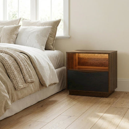 Kayner 1-Drawer Nightstand with LED Lights - Charcoal