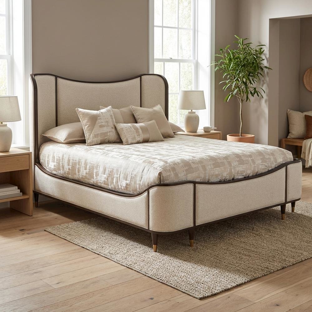 Camellia Field King Upholstered Bed - Warm Pecan