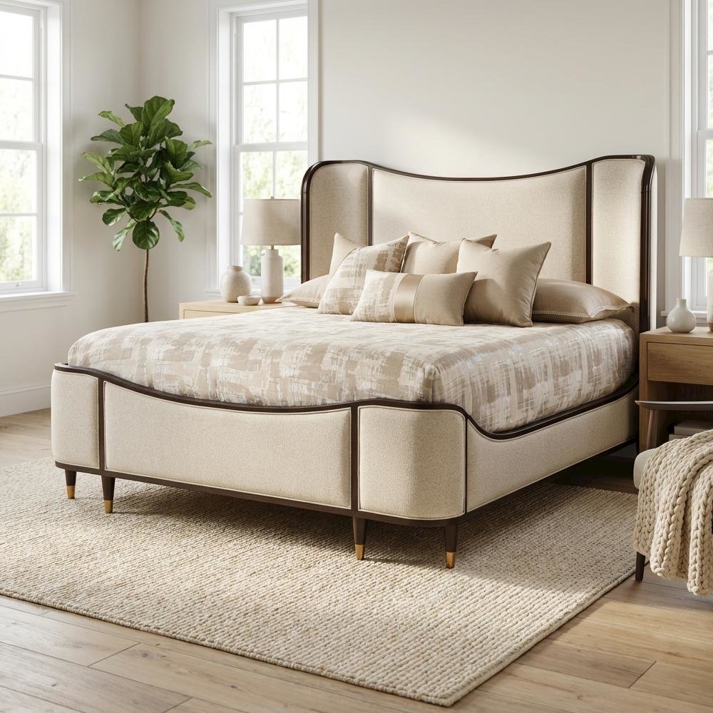 Camellia Field Queen Upholstered Bed - Warm Pecan
