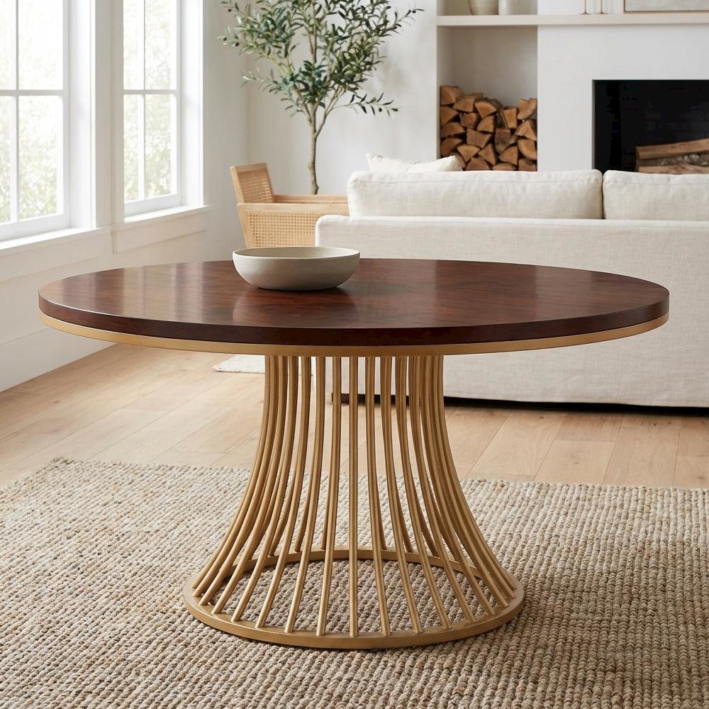 Camellia Field Round Dining Table - Warm Pecan