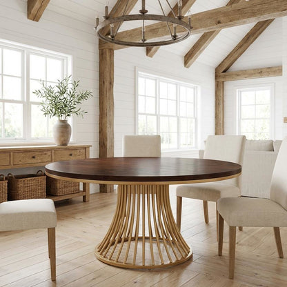 Camellia Field Round Dining Table - Warm Pecan