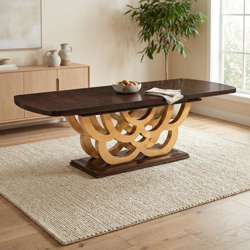 Camellia Field Rectangular Pedestal Dining Table - Warm Pecan