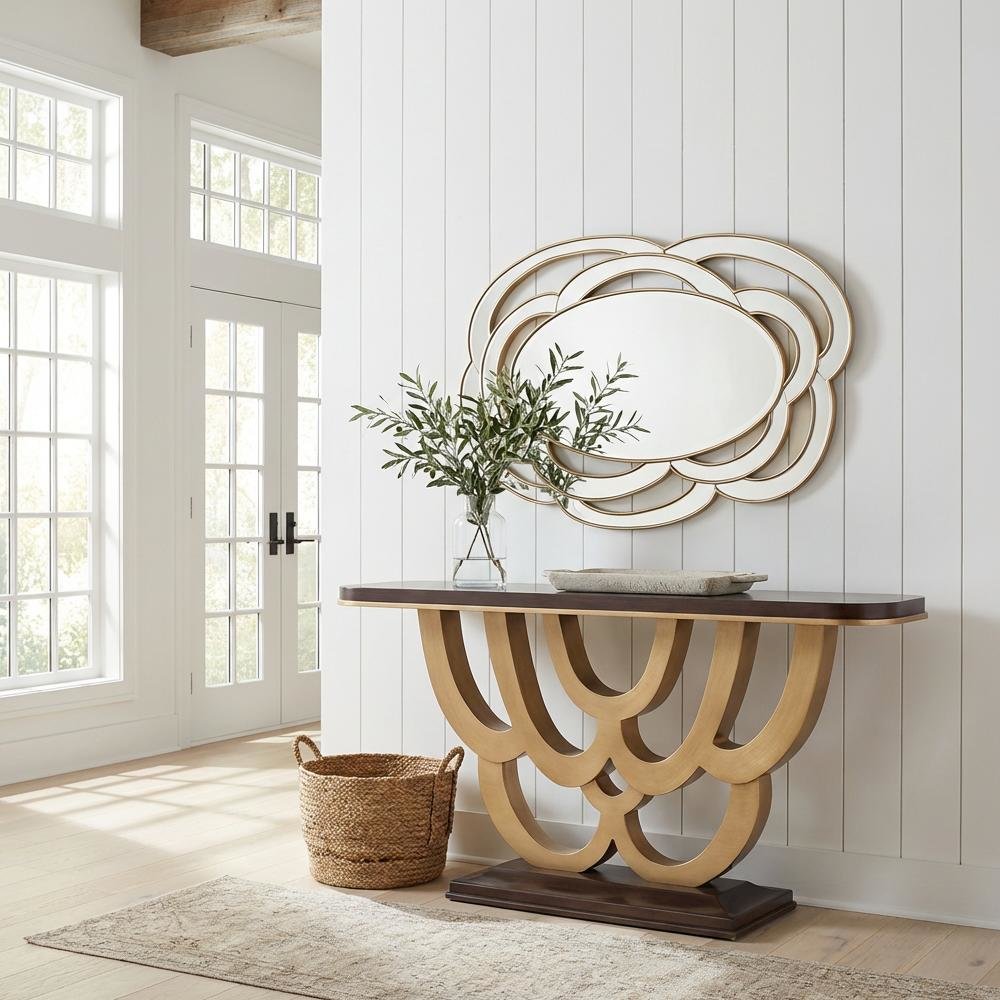 Camellia Field Console Table with Mirror - Warm Pecan