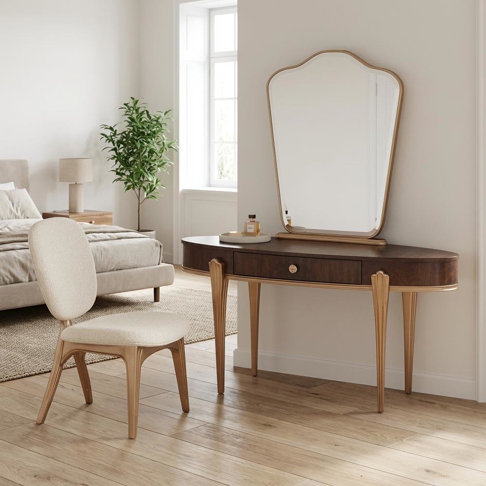 Camellia Field Vanity with Mirror & Chair - Warm Pecan