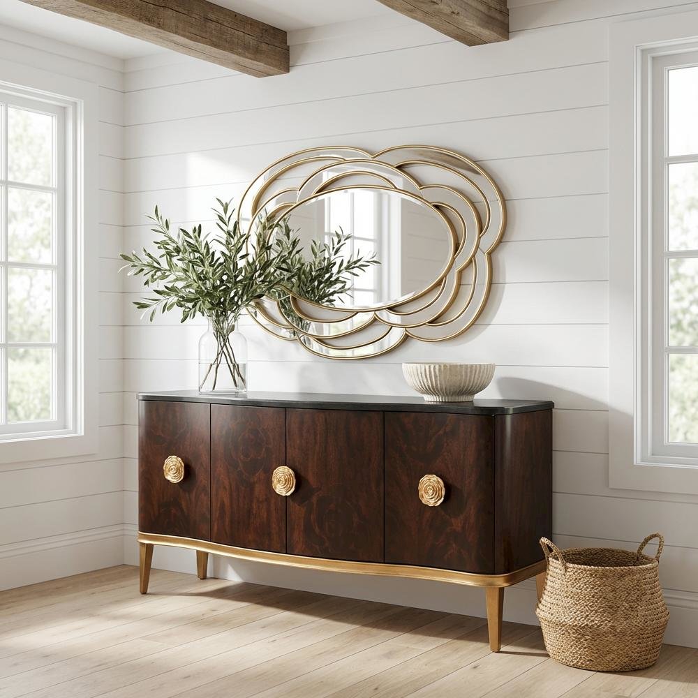 Camellia Field Sideboard with Mirror - Warm Pecan