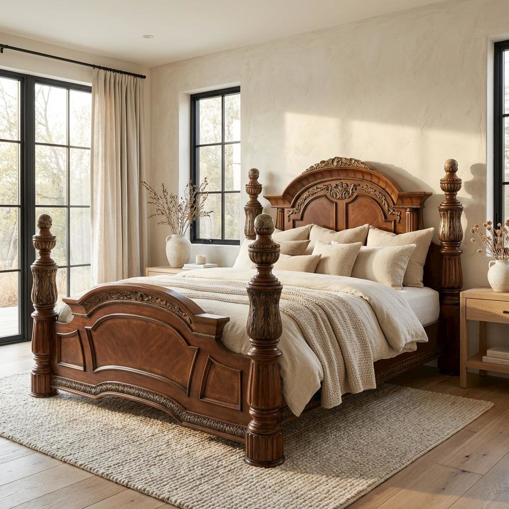 Villa Valencia Eastern King Poster Bed - Classic Chestnut