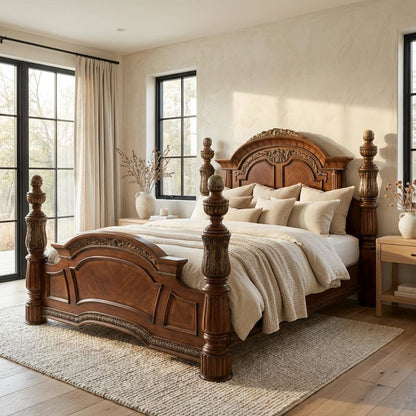 Villa Valencia Eastern King Poster Bed - Classic Chestnut
