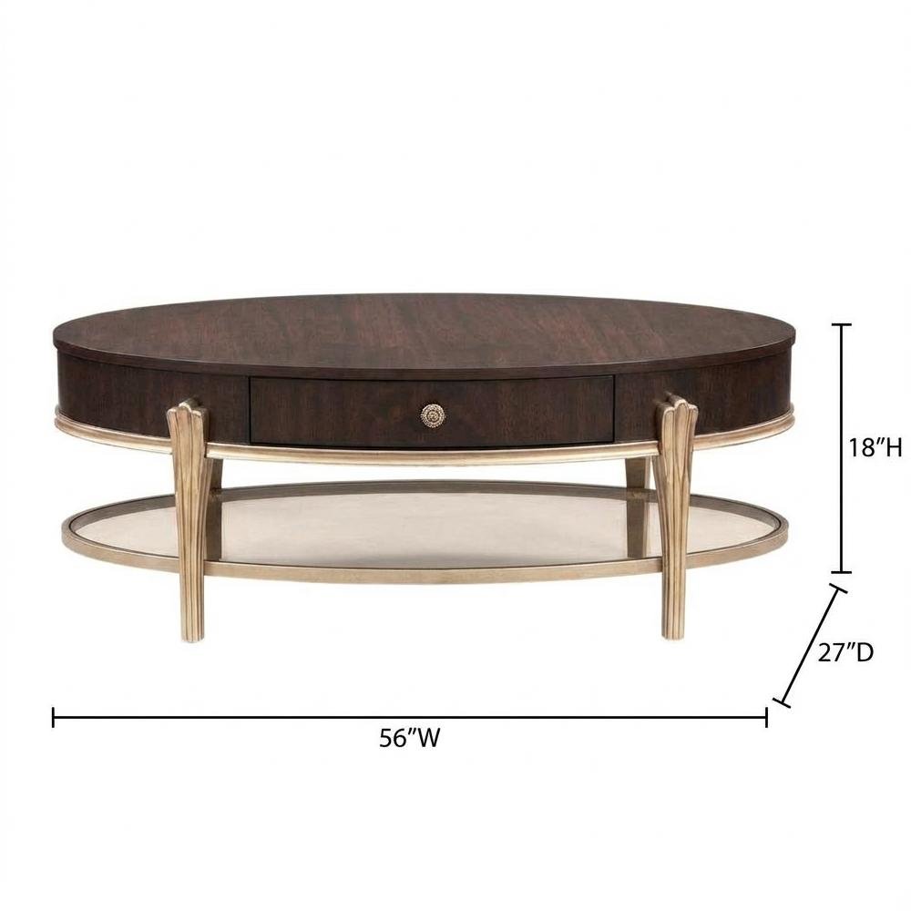 Camellia Field Oval Cocktail Table - Warm Pecan