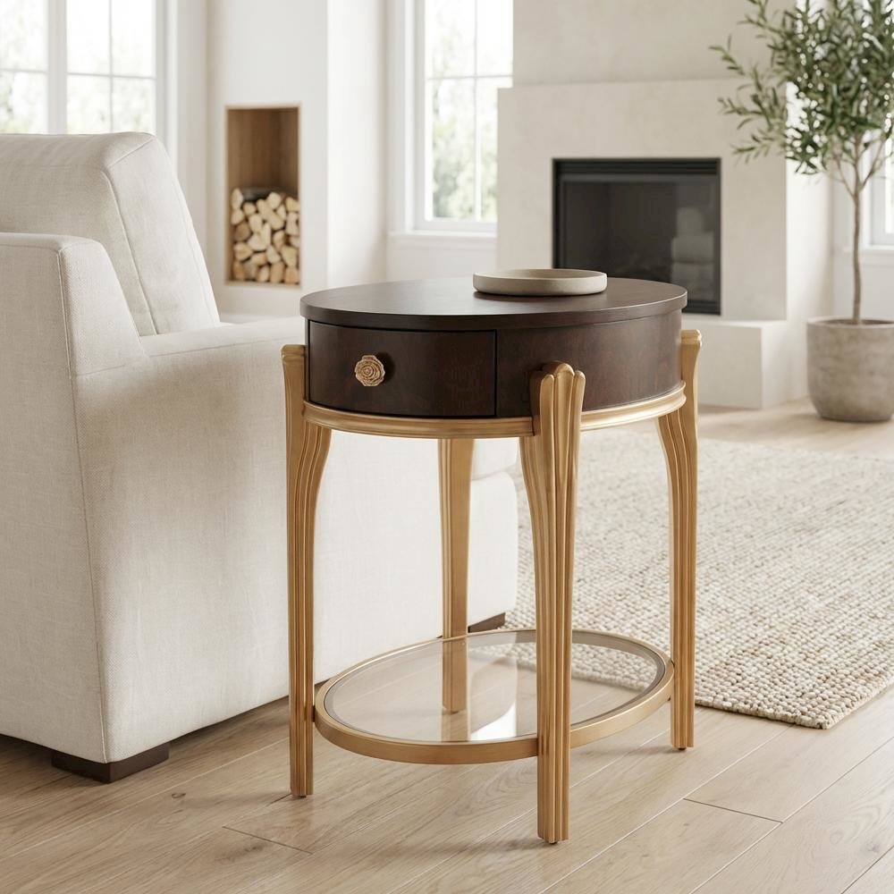 Camellia Field End Table with Drawer - Warm Pecan