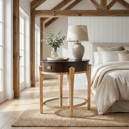 Camellia Field End Table with Drawer - Warm Pecan