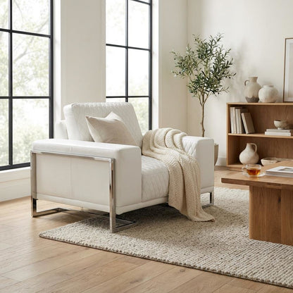Mia Bella Gianna Chair and Half - White/Stainless Steel