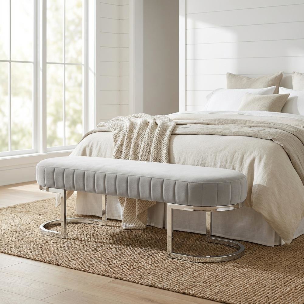 Orchid Velvet Accent Bench - Gray/Chrome