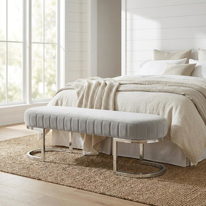 Orchid Velvet Accent Bench - Gray/Chrome