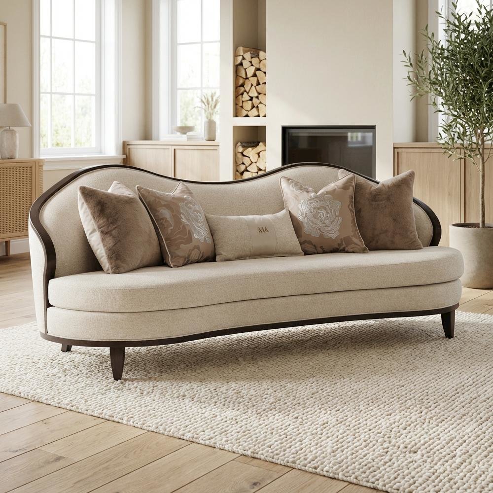 Camellia Field Chenille Sofa - Linen/Warm Pecan