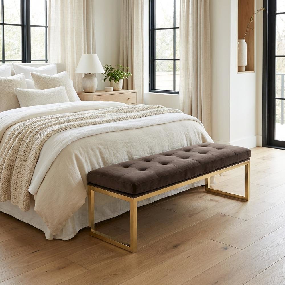 Dahlia Velvet Accent Bench - Chocolate/Gold