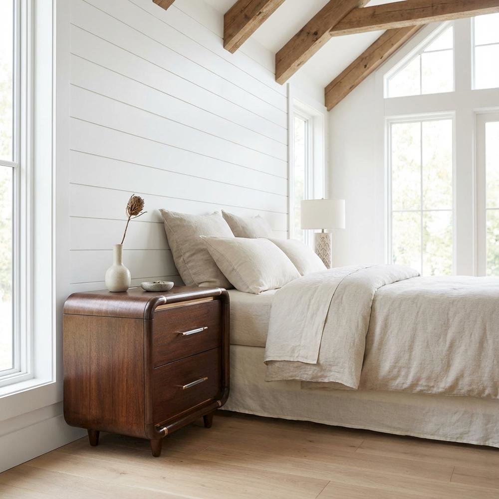 Nightstand with Wooden Poplar Construction for Bedroom Storage