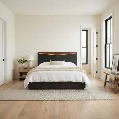 Kayner Eastern King Bed with LED Lights - Charcoal