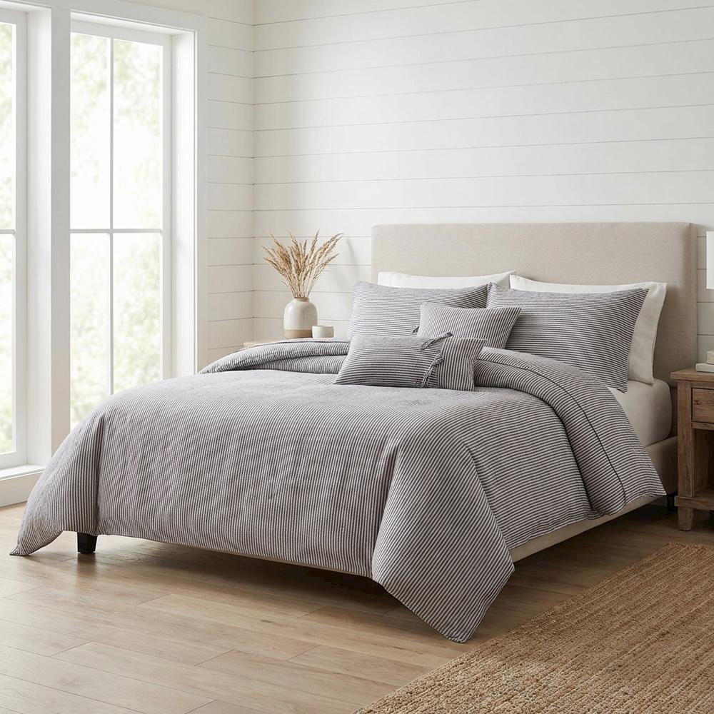Grant 5-Piece King Linen Duvet Set - Charcoal