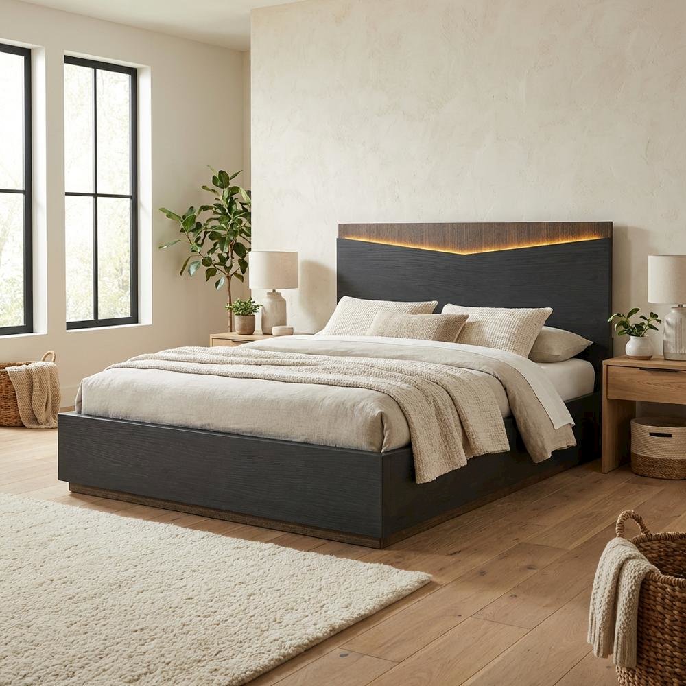Kayner Queen Bed with LED Lights - Charcoal