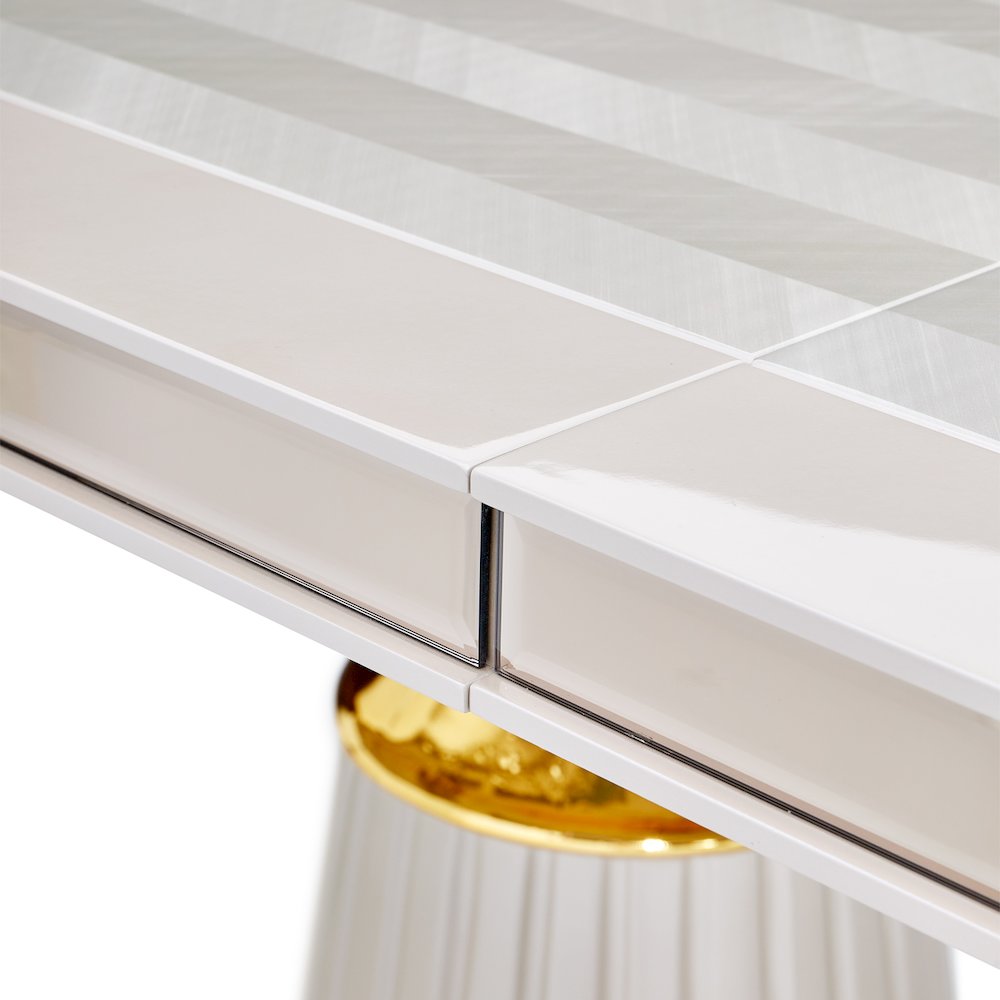 Carmela Double Pedestal Dining Table - Shimmer Ivory