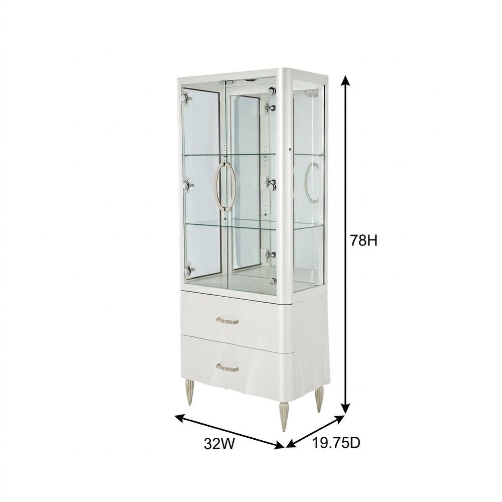 Creamy Pearl Display Cabinet with Glass Shelves in Elegant Finish