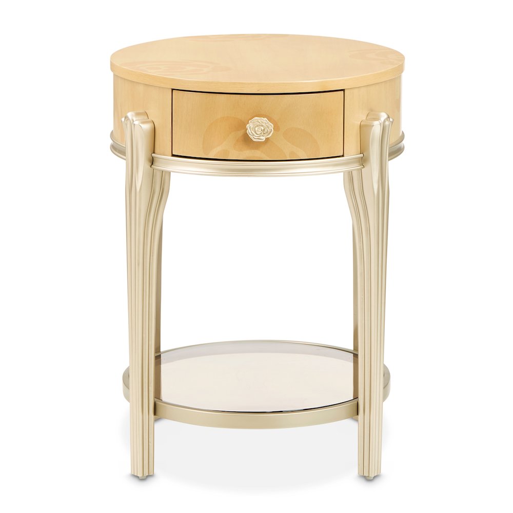 Camellia Field Oval End Table with Drawer - Caramel