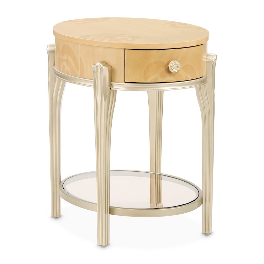 Camellia Field Oval End Table with Drawer - Caramel