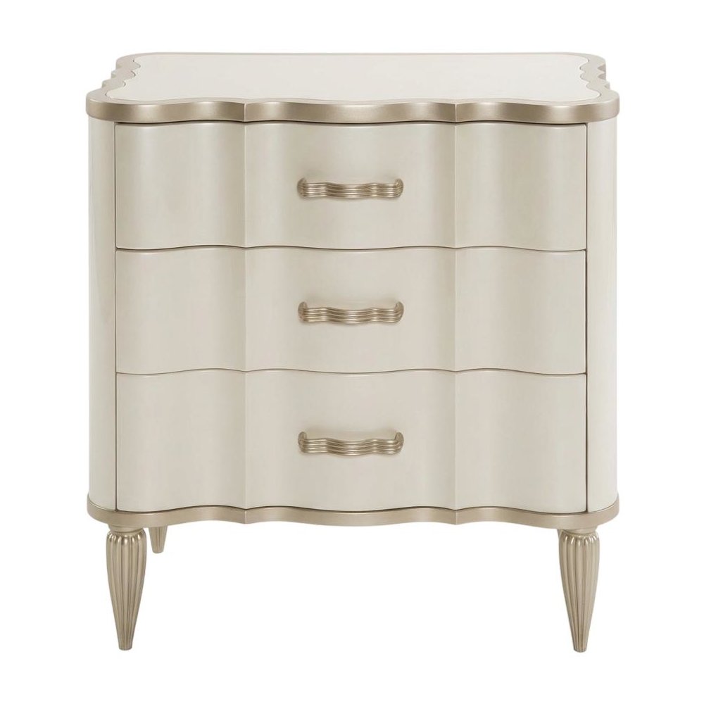 Creamy Pearl Nightstand with Marble Top and Poplar Wood Finish