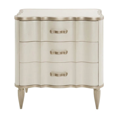 Creamy Pearl Nightstand with Marble Top and Poplar Wood Finish