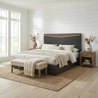 Kayner Eastern King Bed with LED Lights - Charcoal