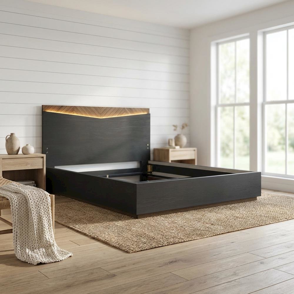 Kayner Queen Bed with LED Lights - Charcoal