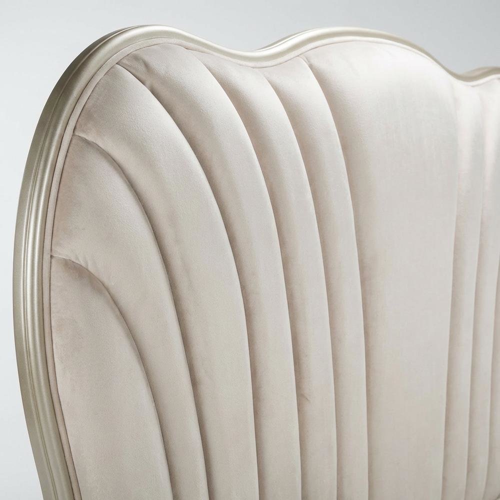 London Place Eastern King Velvet Panel Bed - Creamy Pearl