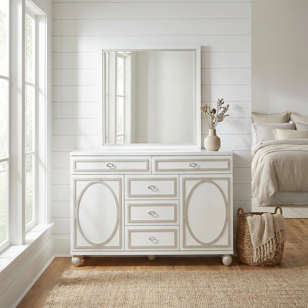 Sky Tower Dresser with Mirror - Cloud White