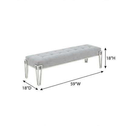 Rose Velvet Accent Bench - Gray/Chrome