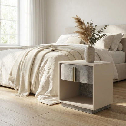 Pavira 1-Drawer Nightstand with LED Lights - Stone